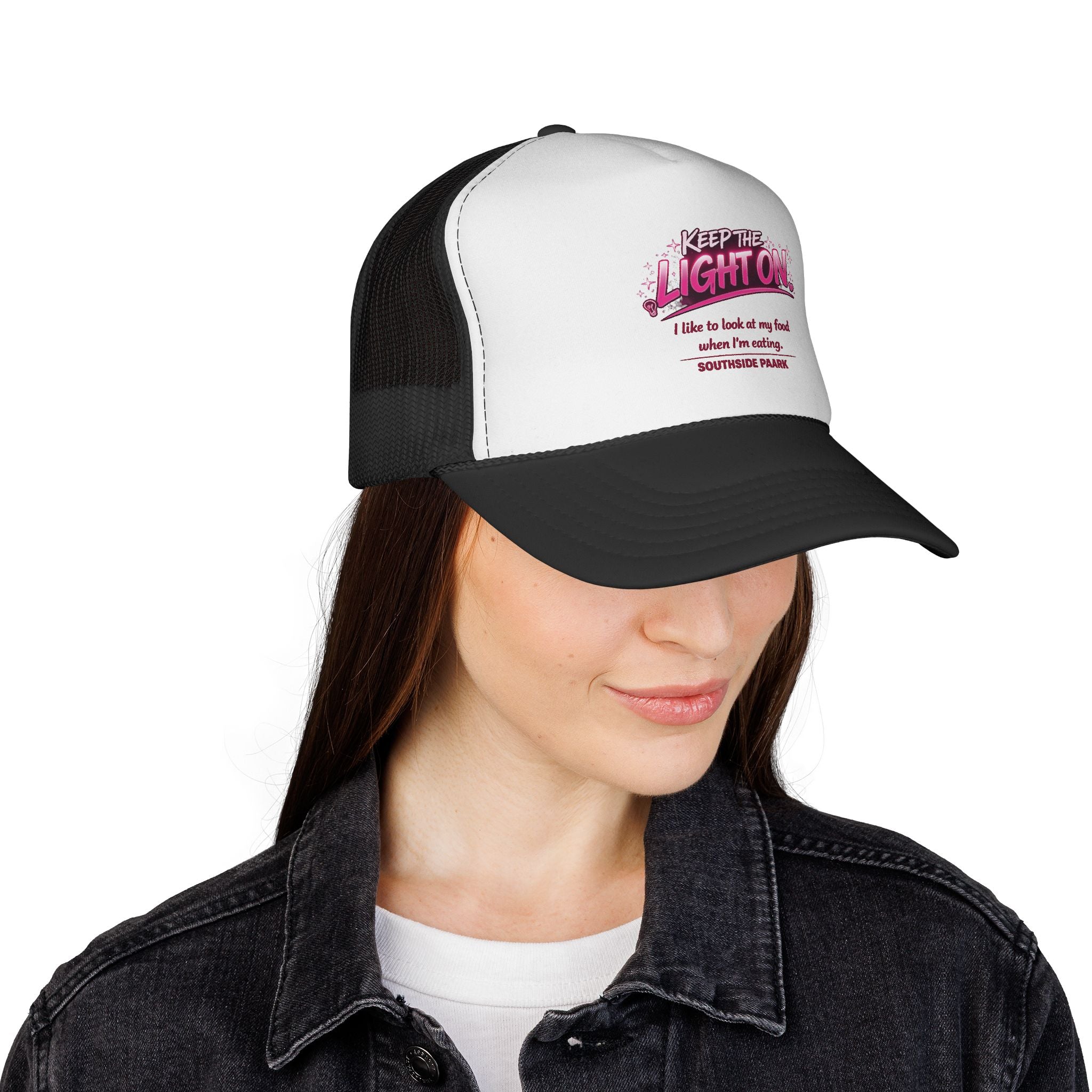 Trucker Cap — "Keep the Light On" Retro Graphic Mesh Hat