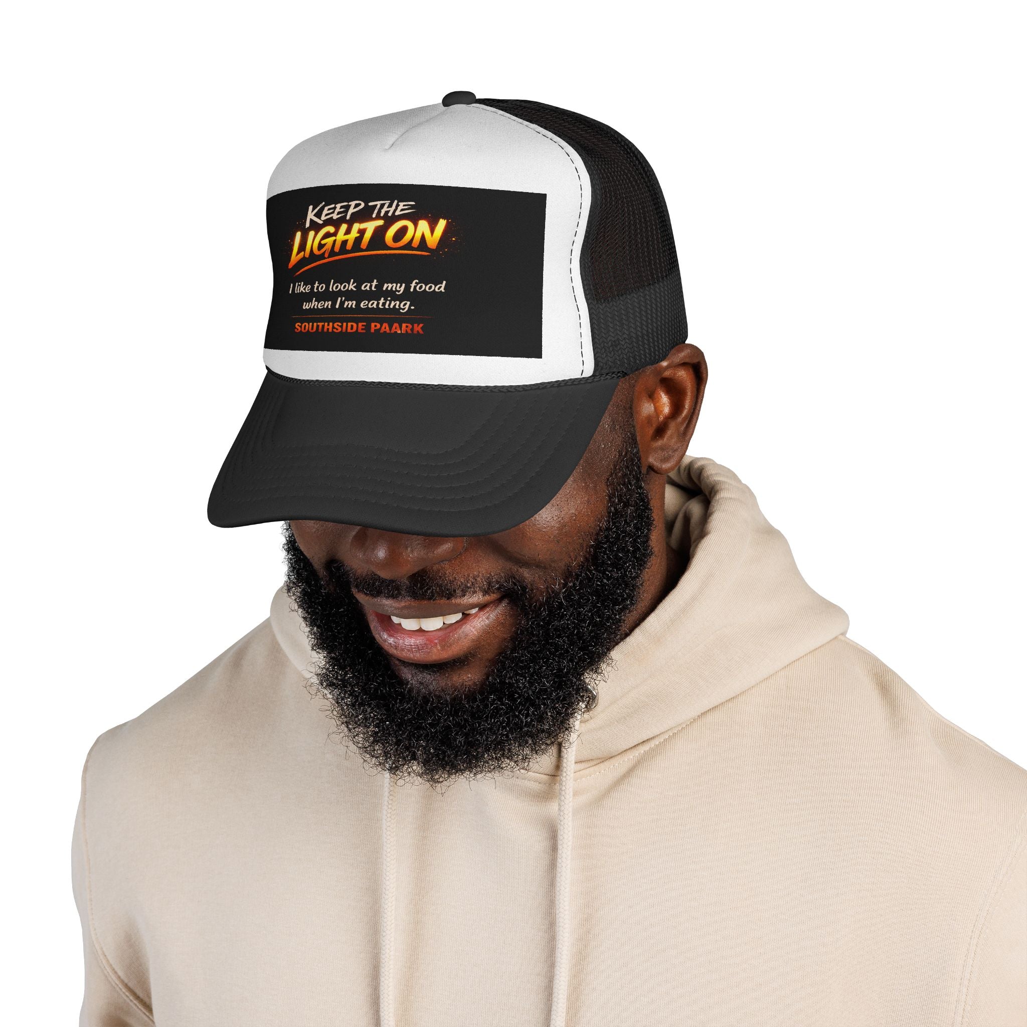 Keep The Light On Trucker Cap — Southside Park Funny Quote Mesh Hat