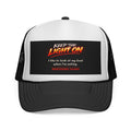 Keep the Light On Trucker Hat - Funny Retro Text 'I like to look at my food when I'm eating' Cap