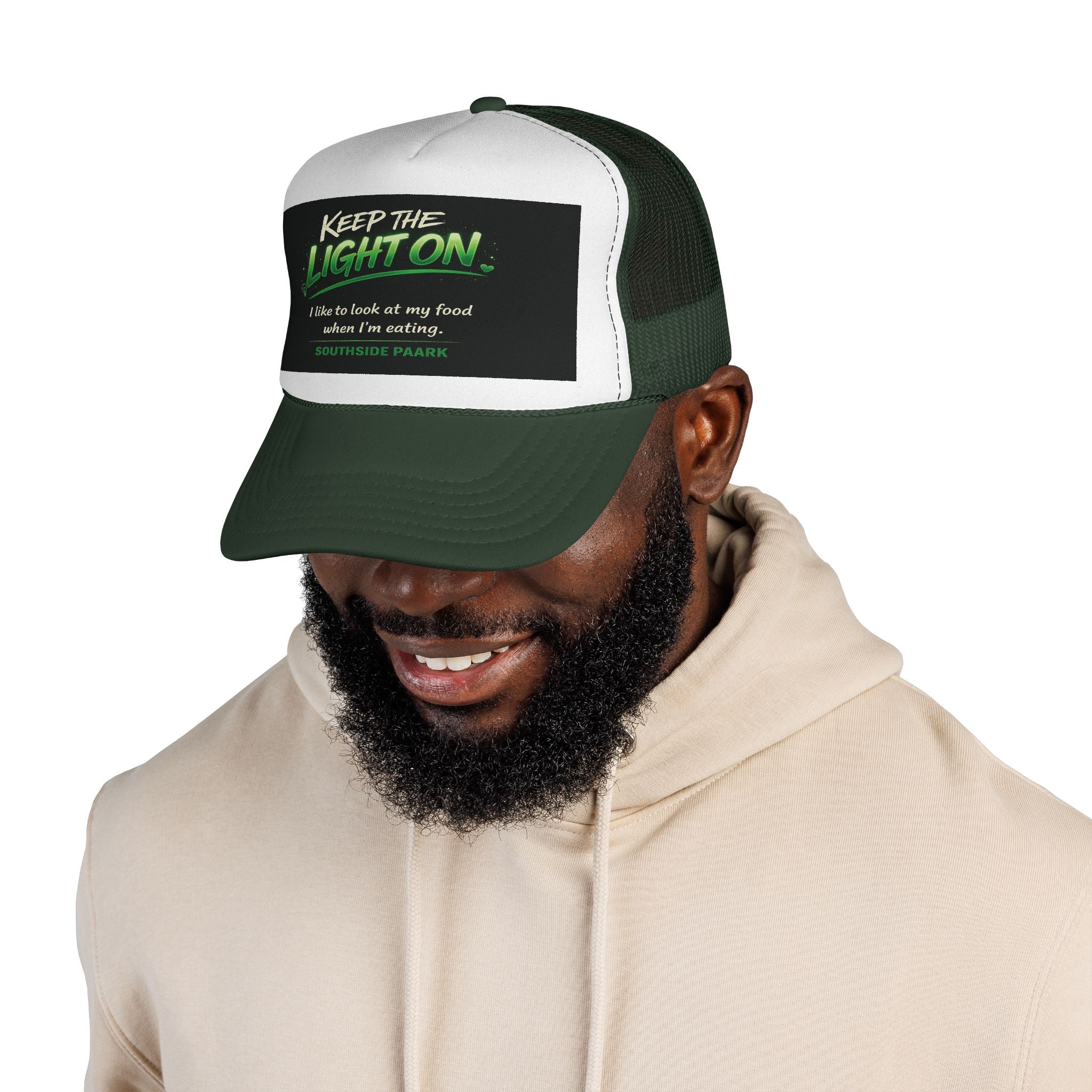 Keep The Light On Trucker Hat – Funny Southside Park Quote Cap