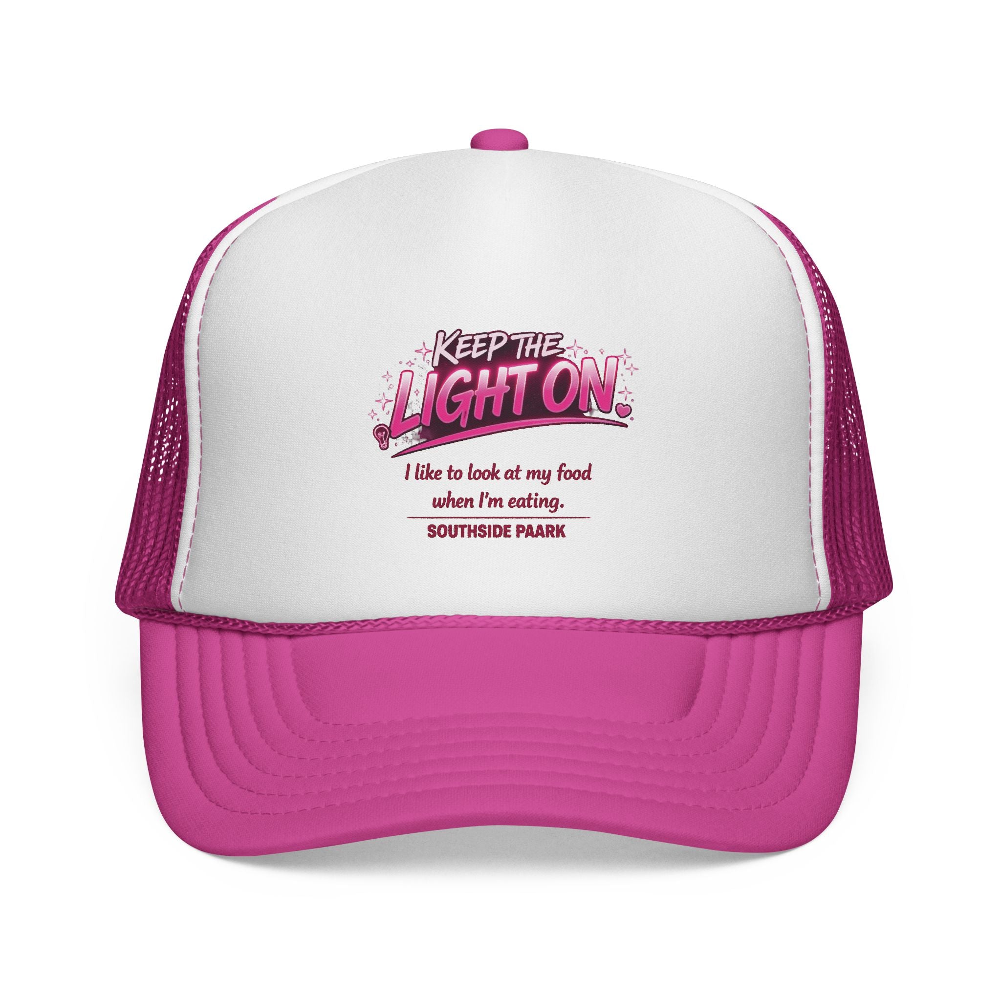 Trucker Cap — "Keep the Light On" Retro Graphic Mesh Hat