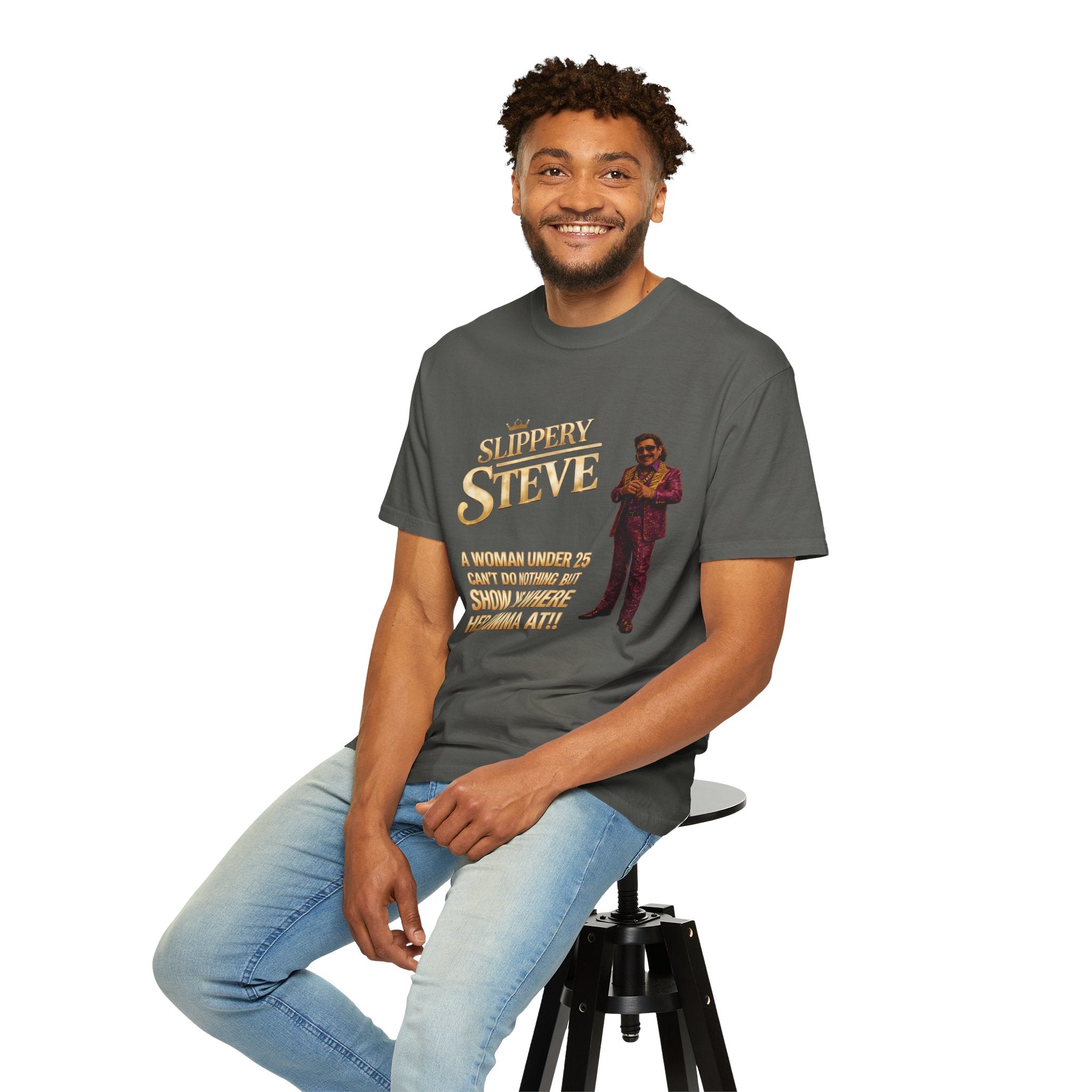 Slippery Steve Graphic T-Shirt — Retro Character Quote Tee
