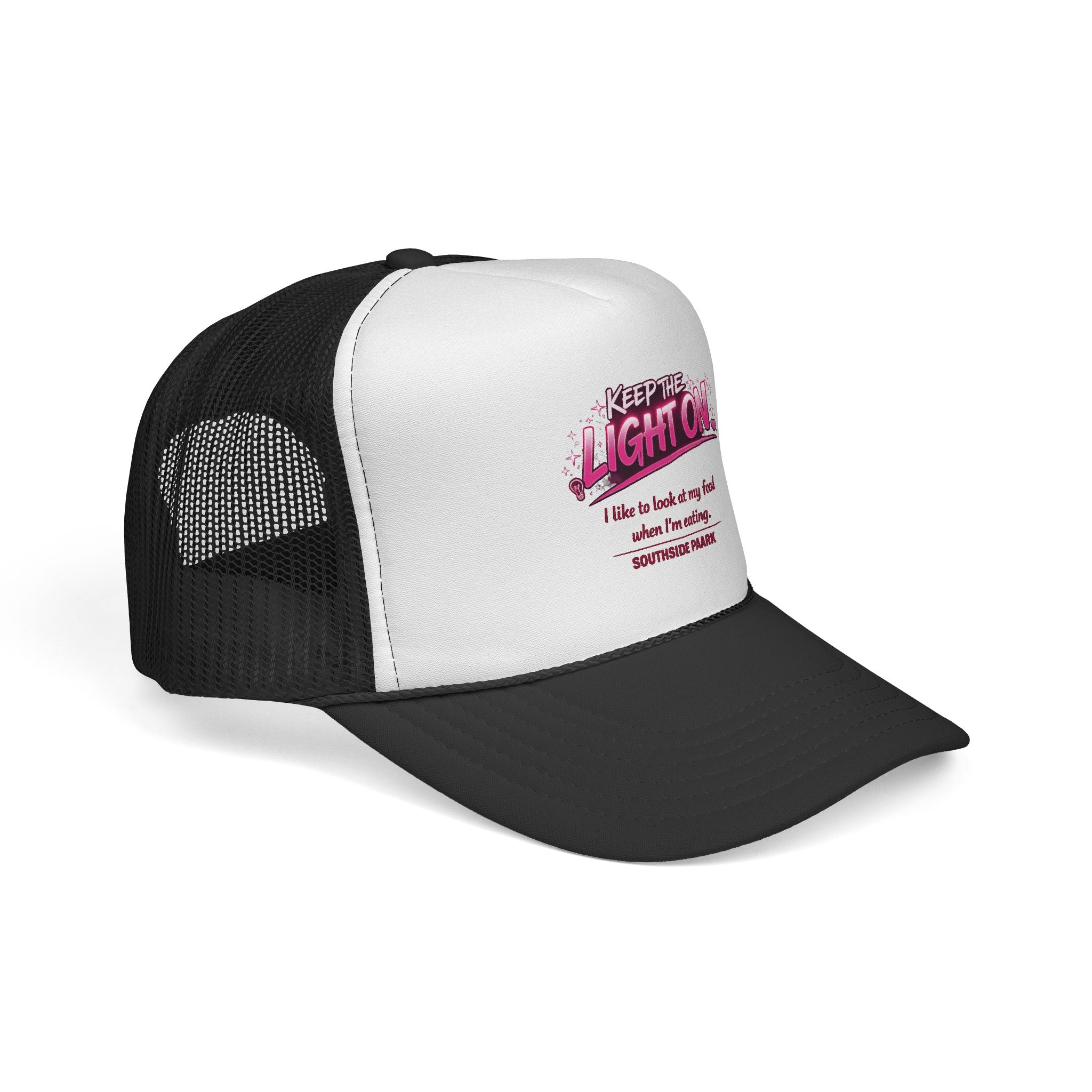 Trucker Cap — "Keep the Light On" Retro Graphic Mesh Hat