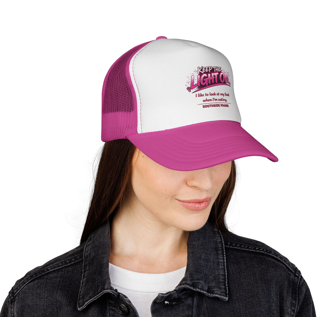Trucker Cap — "Keep the Light On" Retro Graphic Mesh Hat