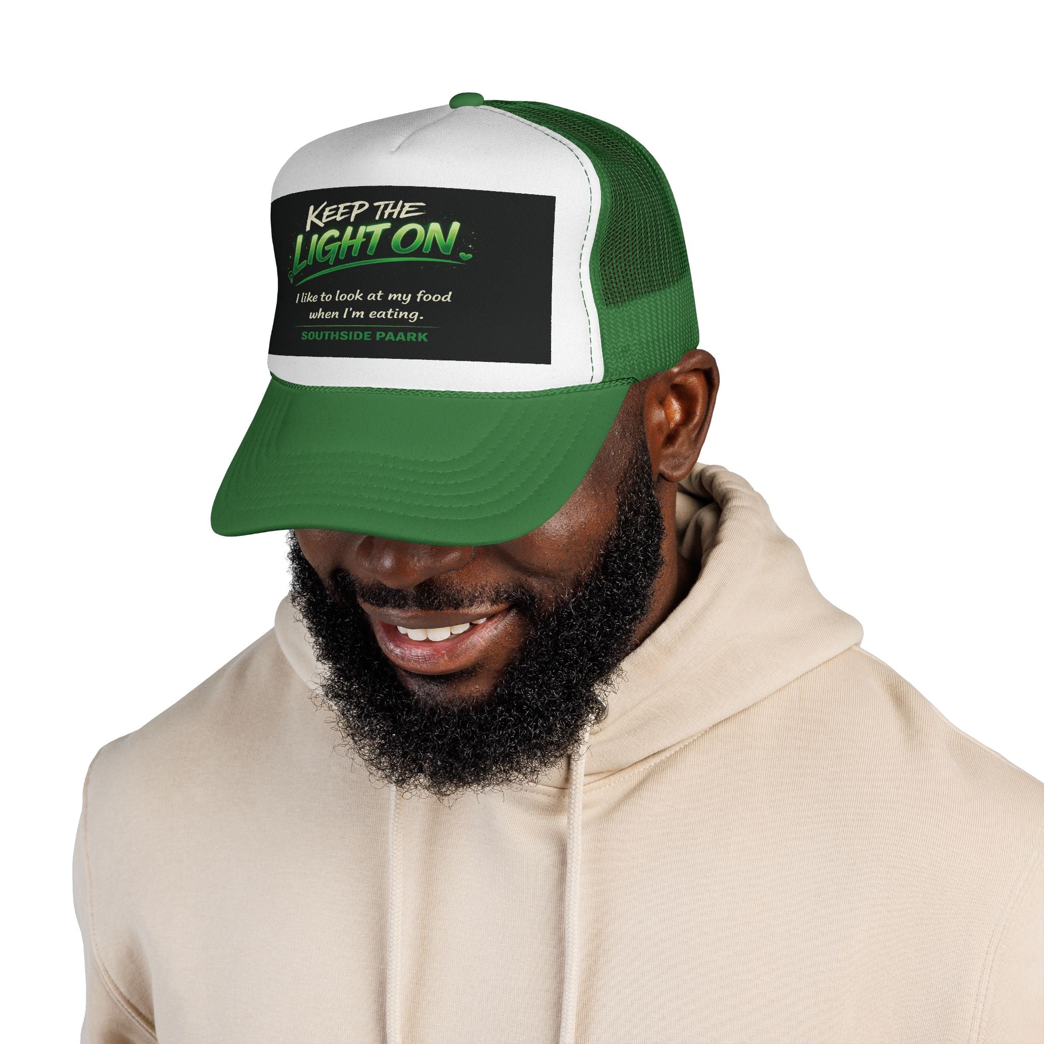 Keep The Light On Trucker Hat – Funny Southside Park Quote Cap